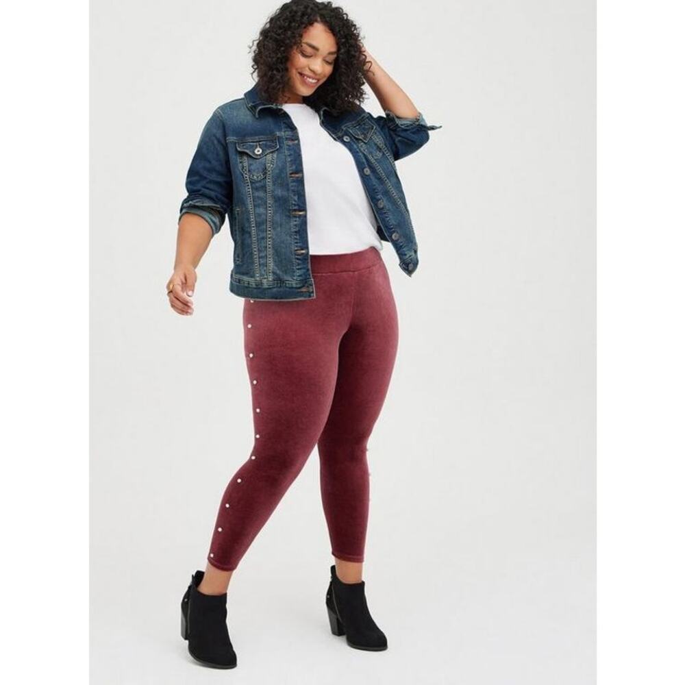 Torrid Purple Velvet Platinum Pearl Sided Leggings NEW Women's 1X